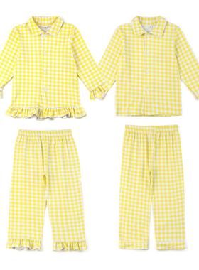Easter Summer Lemon Gingham Pyjamas Kids Knit Cotton Sleepwe