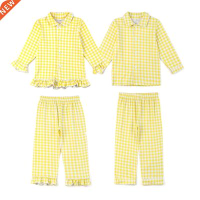 Easter Summer Lemon Gingham Pyjamas Kids Knit Cotton Sleepwe
