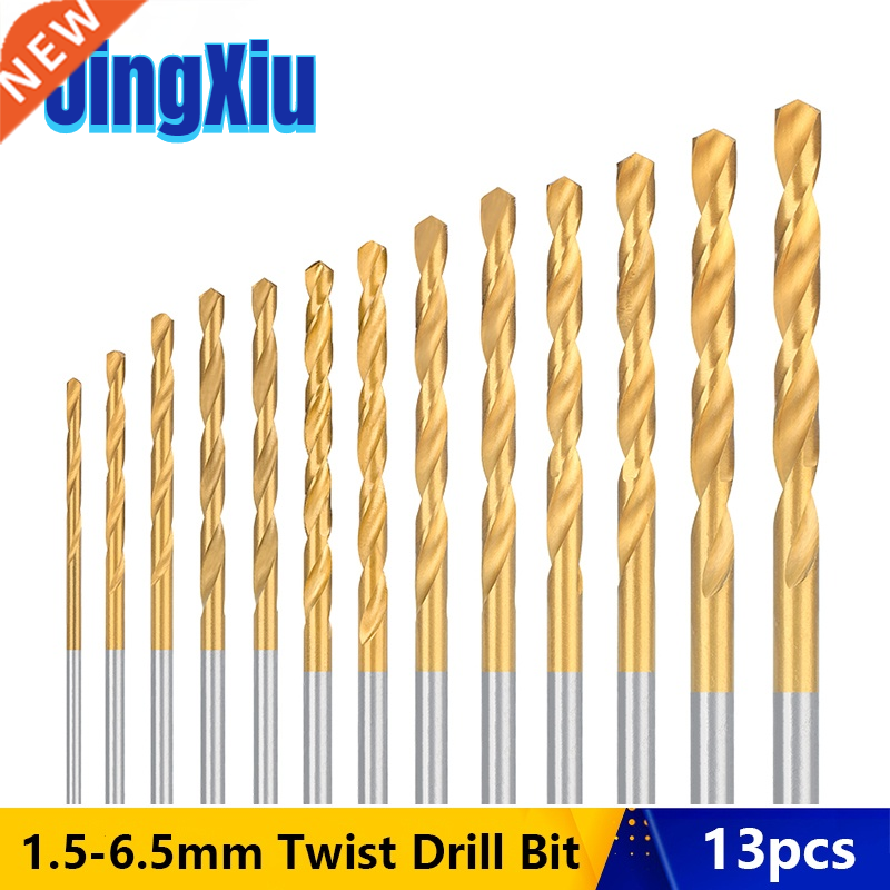 13/50pcs 1-6.5mm Titanium Coated HSS Twist Drill Bit Set Rou