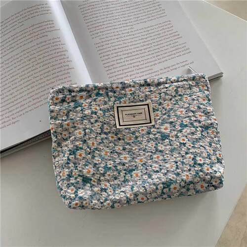Small Fresh Floral Cotton Cosmetic Bag Zipper Large Capacity