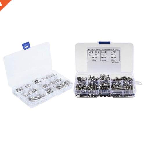 150Pcs M5 Button Head Hex Socket Head Cap Bolts Screws Nuts