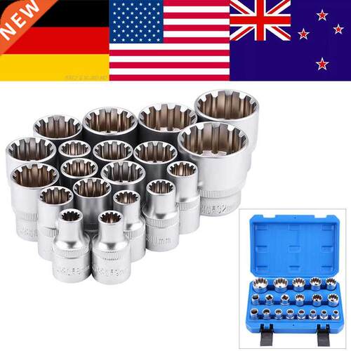 19Pcs 1/2in Drive 6 12 Point Hex Torx Splined Bit Socket Set