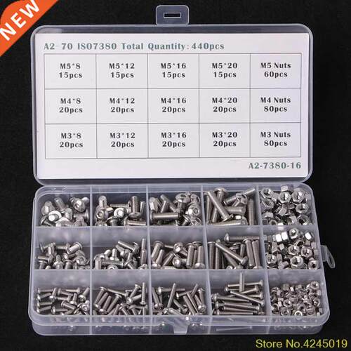 440PCS Hex Socket Screws Button Head Bolts Nuts Kit Set
