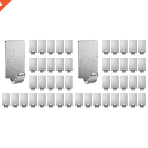 48 Pcs Hooks Self-Adhesive, Stainless Steel Towel Hooks, Coa