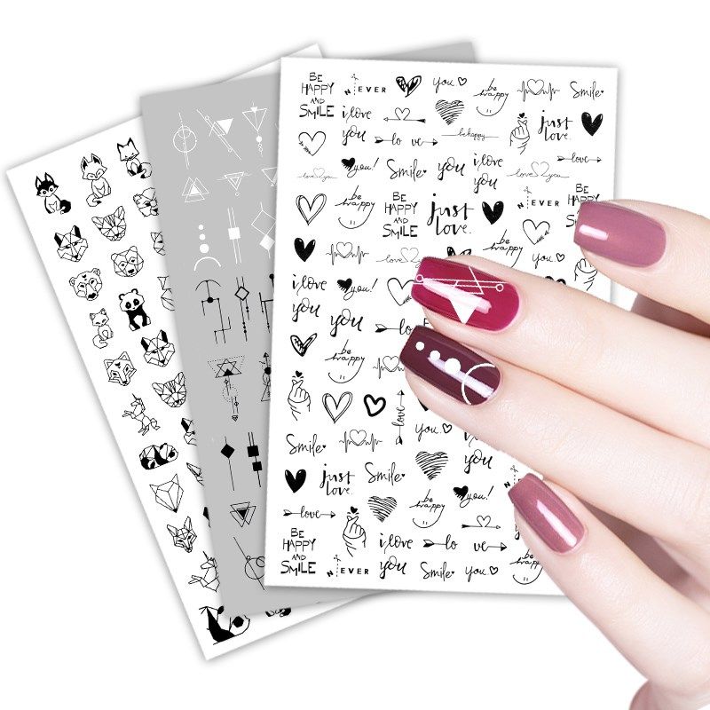 3D Flower Nail Stickers Women Face Sketch Abstract Butterfly