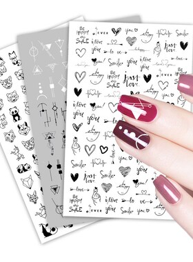 3D Flower Nail Stickers Women Face Sketch Abstract Butterfly