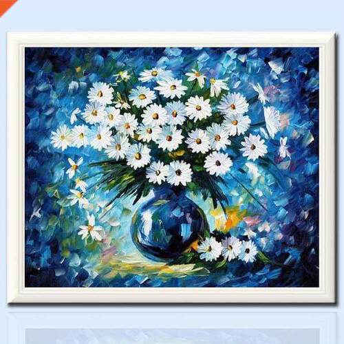 。 Diamond painted blue daisy  cross stitch