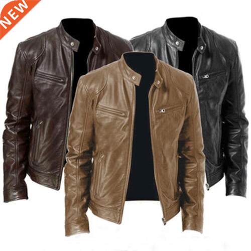 Motorcycle Jacket Mens Slim Fit Short-Coat Collar PU Jackets
