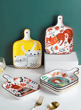 Nordic Ceramic Hand-Painted Glazed Color Plate Household