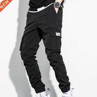 Men's Side Pockets Cargo Harem Pants Ribbons Black H