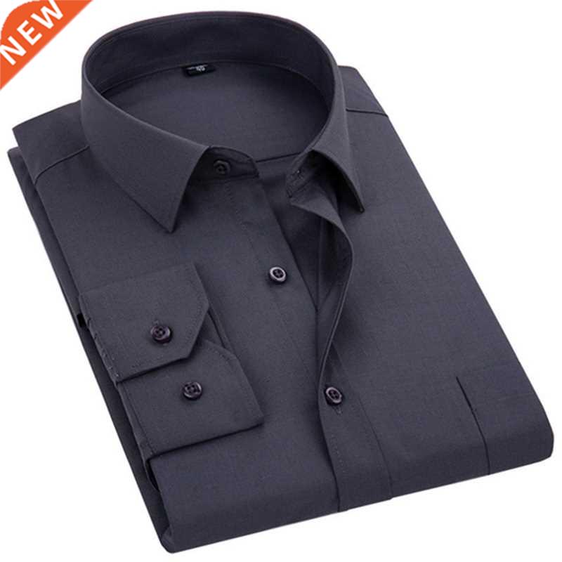 2022 New Men	s Dress Shirt Solid Color Plus Size 8XL Blac