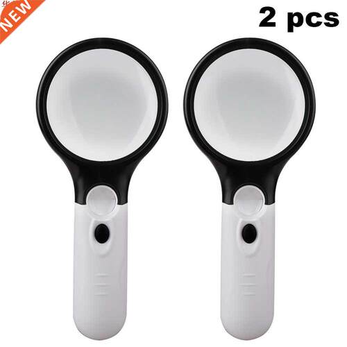 2 Pcs 3 X 45X Dual Lens Magnfer Handheld 3 LED Large Magn