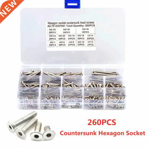 260pcs M3 Hex Hexagon Socket Countersunk Head Screw Kit Stai
