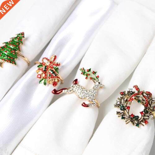 Metal Napkin Rings Christmas Tree Elk Santa Bell Wreath Hold