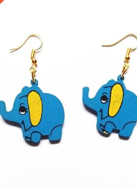 Wood Elephant Desgn Earrngs Women Drop Earrngs Fashon J