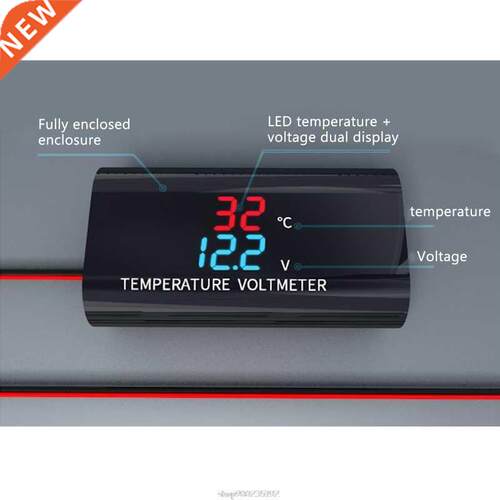 DC 12V LED Digital Voltmeter Thermometer 0.28 inch Dual Disp