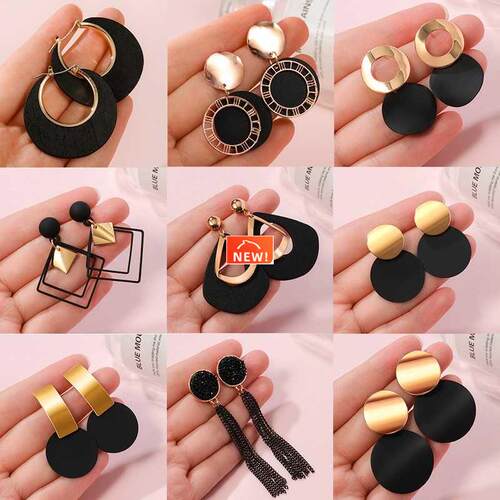 New Korean Statement Earrings for women Black Cute Arcylic