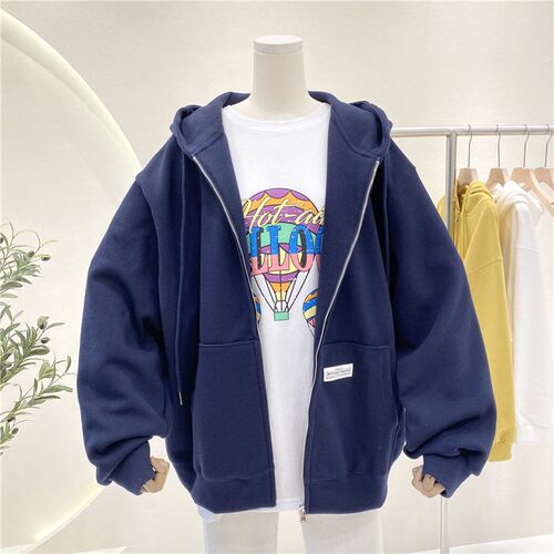 BiggOrange Plus size Pullovers Hoodies Women Brown Blue Zip