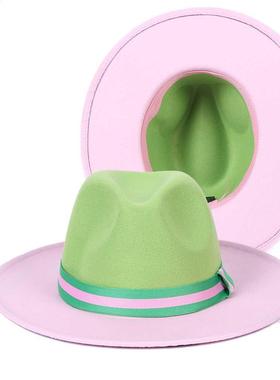 2021 New Lime Green and Pink Wide Brim Jazz Fedora Hats With