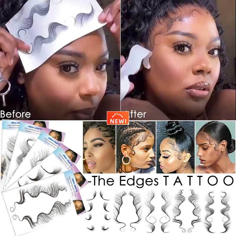 7 Styles Hair Edges Tattoo Sticker Baby Hair Pony Tail Style
