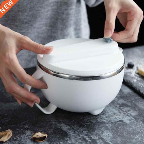 New Stainless Steel Noodle Rice Soup Bowl with Lid Handle Fo