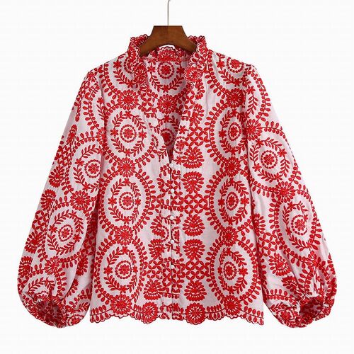 Embroidery Women Blouse Autumn 2021 New Fashion Long Sleeve