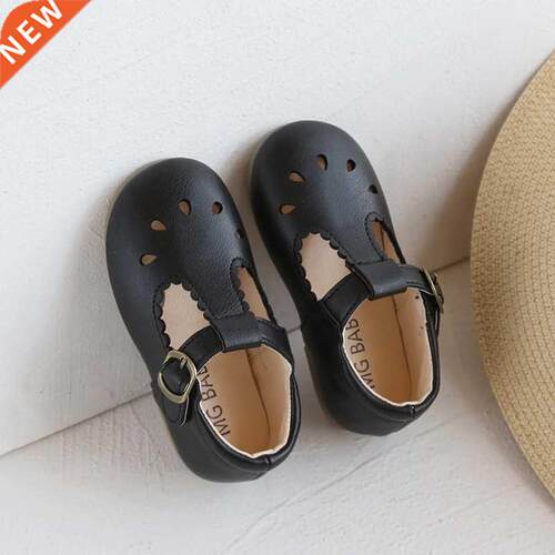 Autumn Kids Leather Shoes Solid Color Cut-outs Baby Girl Sho