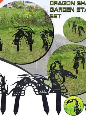3 Packs Dragon Silhouette Black Acrylic Decorative Garden St