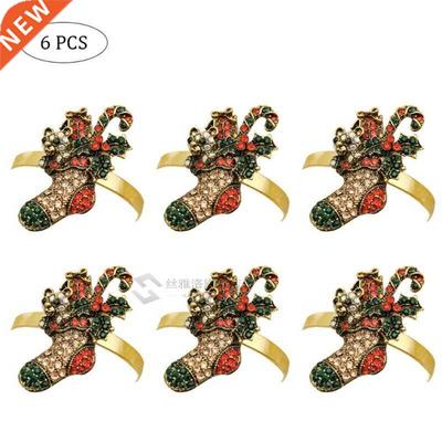 6PCS Napkn Rng Napkn Holder Chrstmas Candy Cane Napkn B