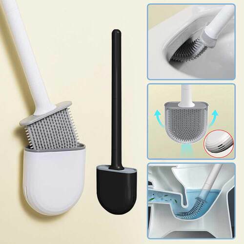 Silicone Brush Head Toilet Brush Leak-Proof Base Convenient