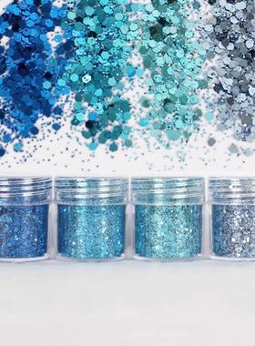 4pots Sky Blue Color Hexagon Sequins 1mm Glitter Mixed UV R