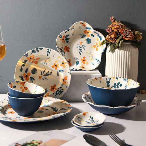 Japanese flower bowl and dish set household plate Nordic
