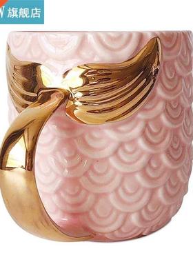 Creative 420ml Mermaid Mug Pearl Glaze Gold Ceramic Coffee