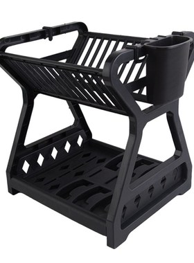 Double-layer Kitchen Dish Bowl Draining Storage Rack with Ch