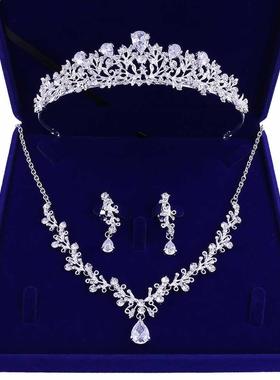 Luxury Noble Crystal Leaf Bridal Jewelry Sets Rhinestone Cro