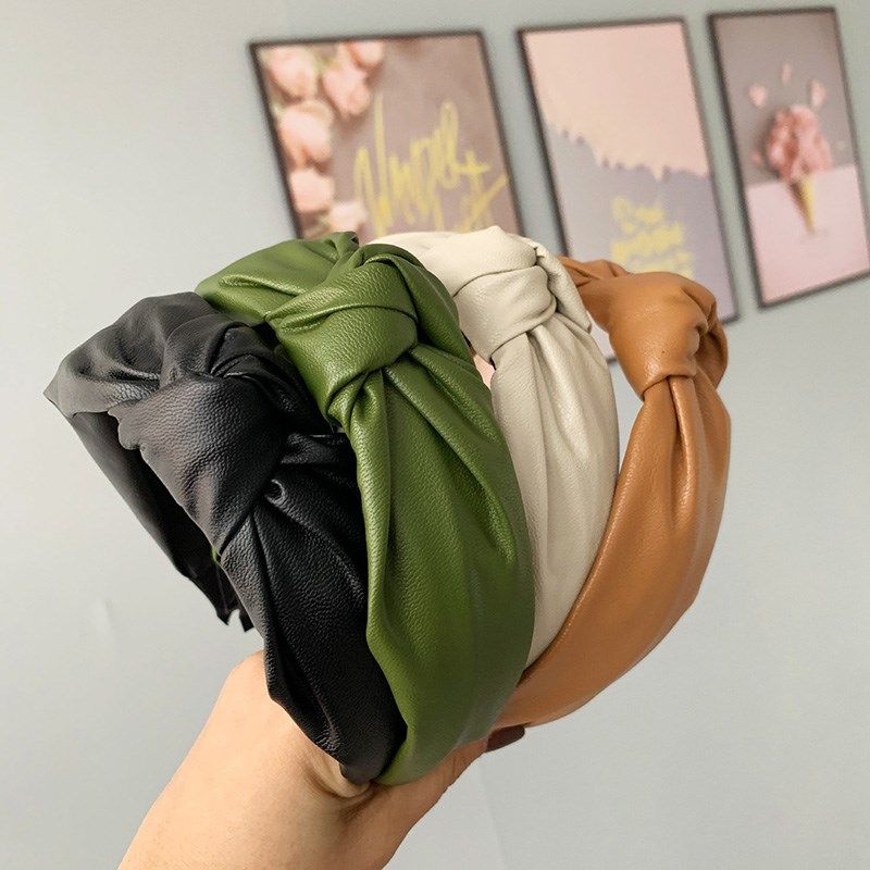 Retro Knotted Headband Handmade PU Leather Hairbands For Wom