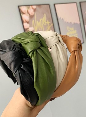 Retro Knotted Headband Handmade PU Leather Hairbands For Wom