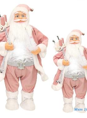 Christmas Pink Roe Santa Claus Figurine Doll Plush Standing