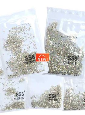 1440pcs Clear Crystal AB gold 3D Non HotFix FlatBack Nail
