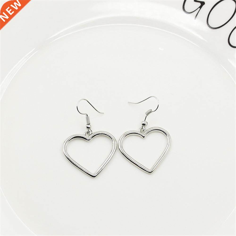 Simple Design Silver Color Hollow Heart Drop Earrings For Wo