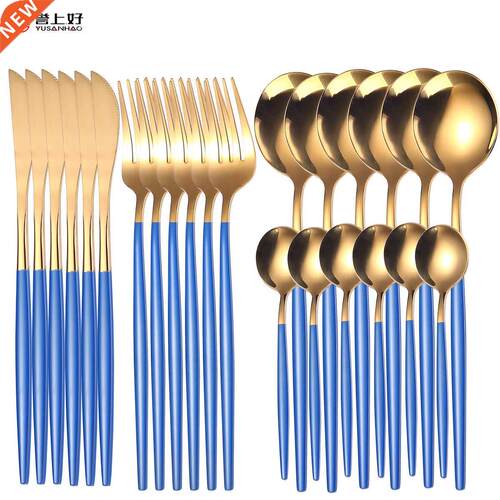 18/10 Gold Dinnerware Set 24pcs Stainless Steel Tableware Se