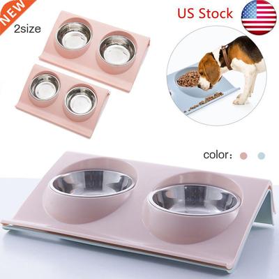 Stainless Steel Double Dog Cat Bowls Splash-proof Pet Food W