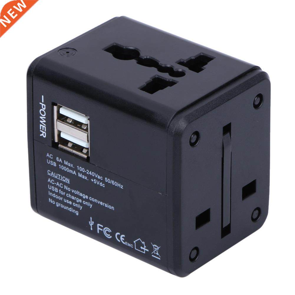 World Travel Adapter Dual USB Charger Global Plug Zwart