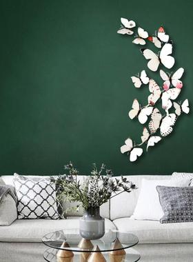12pcs Peach Blossom White Butterfly 3D Wall Sticker Set Stic