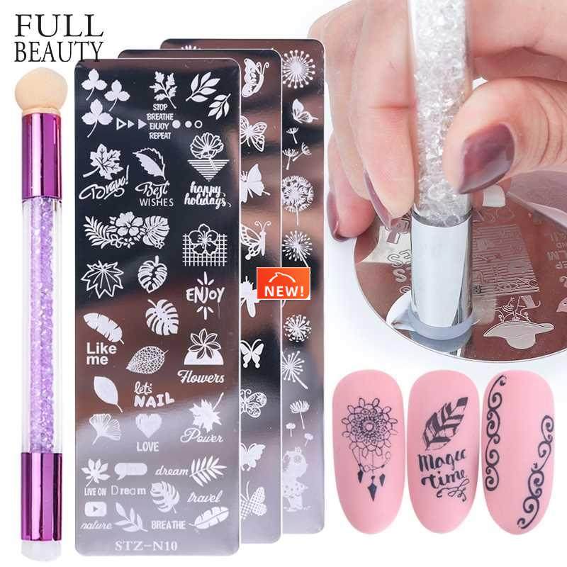 Nail Stamping Plates Set Silicone Sponge Brush Polish