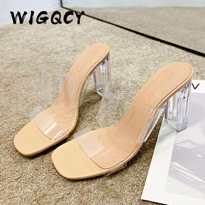 Transparent High Heels Women Square Toe Sandals Summer Shoes