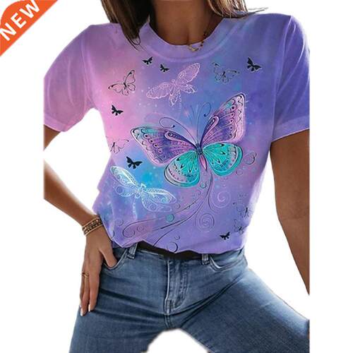 New European and American Butterfly T-Shirt Round Neck Casua