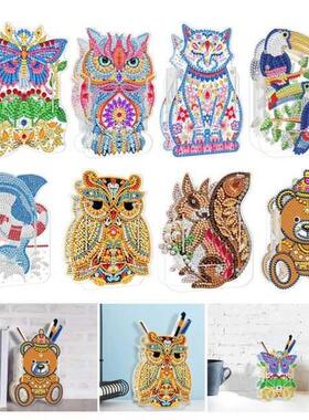 5D  Diamond Painting Pen Holder Colorful Cat Owl Dolphin