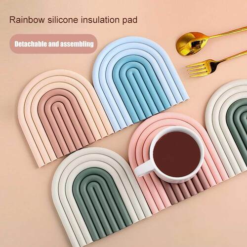 Home Silicone Removale Rainow Coaster Tale Mat Removale