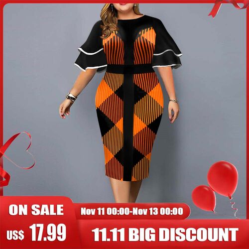 Plus Size Dress Elegant Green Geometric Print Birthday Party